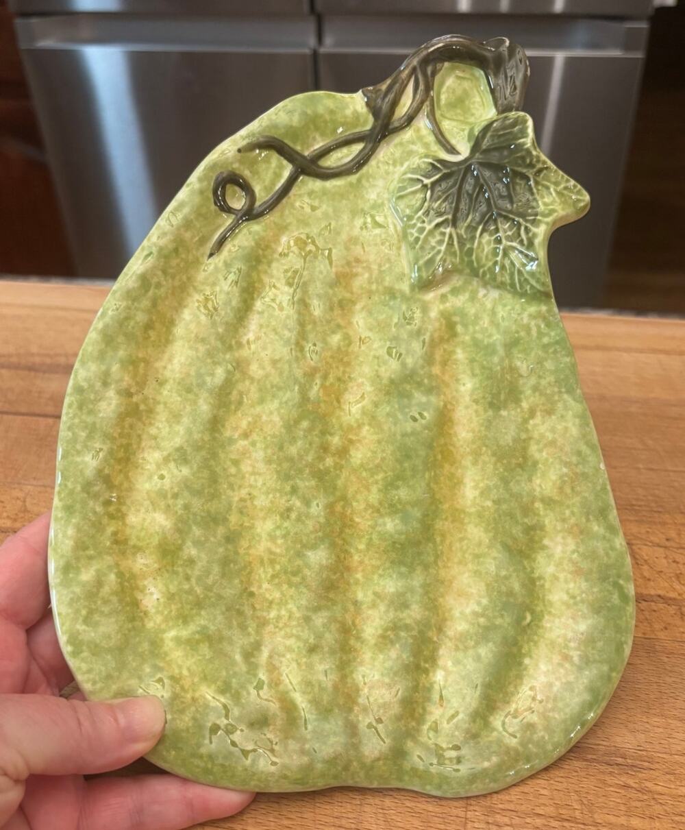 Maxcera 10" Green Pumpkin Serving Platter Ceramic Thanksgiving Fall Decor